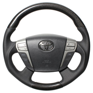 REAL ORIGINAL SERIES ROUND SHAPEBLACK CARBON BLACK EURO STITCH STEERING WHEEL FOR TOYOTA CROWN MAJESTA 200  H20-BKC-BK