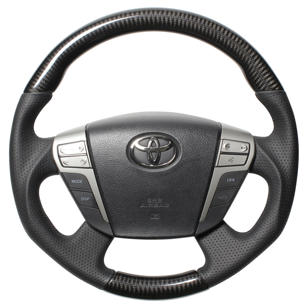 REAL ORIGINAL SERIES ROUND SHAPEBLACK CARBON BLACK EURO STITCH STEERING WHEEL FOR TOYOTA ALPHARD HYBRID 20  H20-BKC-BK