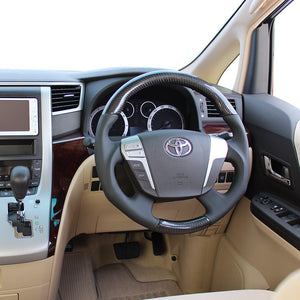 REAL ORIGINAL SERIES ROUND SHAPEBLACK CARBON BLACK EURO STITCH STEERING WHEEL FOR TOYOTA VELLFIRE 20  H20-BKC-BK