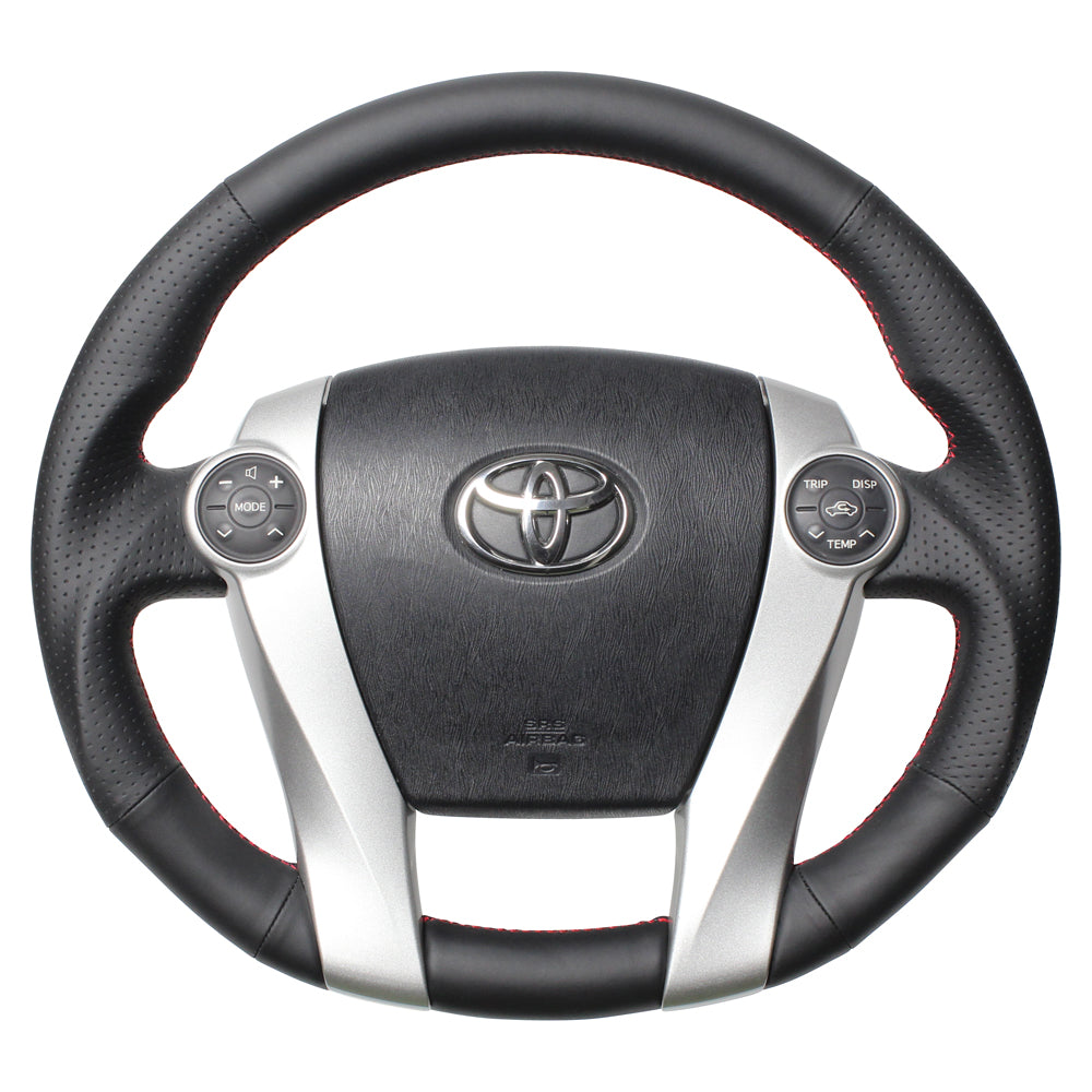 REAL PREMIUM SERIES OVAL SHAPE NAPPA ALL LEATHER RED X BLACK EURO STITCH STEERING WHEEL FOR TOYOTA AQUA NHP10  30-BS-LPB-RD