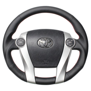 REAL PREMIUM SERIES OVAL SHAPE NAPPA ALL LEATHER RED X BLACK EURO STITCH STEERING WHEEL FOR TOYOTA AQUA GR SPORT 10 NOT 17-INCH PACKAGE  30-BS-LPB-RD