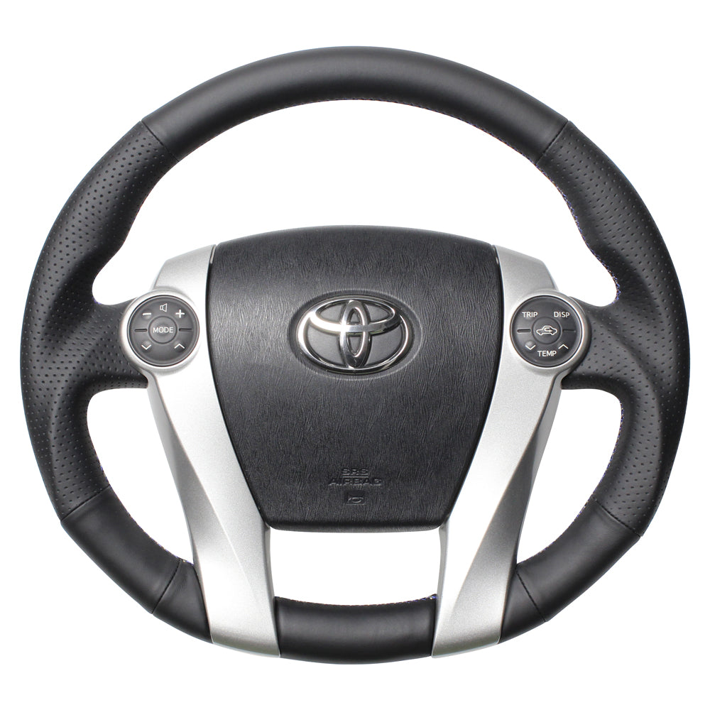 REAL PREMIUM SERIES OVAL SHAPE NAPPA ALL LEATHER BLUE X SILVER EURO STITCH STEERING WHEEL FOR DAIHATSU MOBIUS ZVW41N  30-BS-LPB