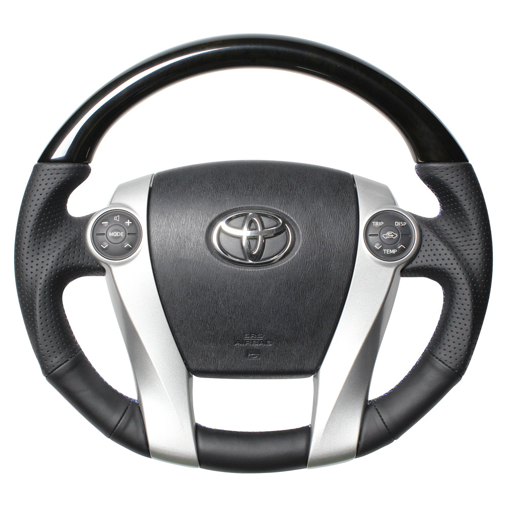 REAL PREMIUM SERIES OVAL SHAPE BLACK WOOD BLUE X SILVER EURO STITCH STEERING WHEEL FOR DAIHATSU MOBIUS ZVW41N  30-BS-BKW