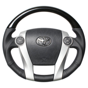 REAL PREMIUM SERIES OVAL SHAPE BLACK WOOD BLUE X SILVER EURO STITCH STEERING WHEEL FOR TOYOTA AQUA NHP10  30-BS-BKW