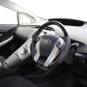 REAL PREMIUM SERIES OVAL SHAPE BLACK WOOD BLUE X SILVER EURO STITCH STEERING WHEEL FOR TOYOTA AQUA NHP10  30-BS-BKW
