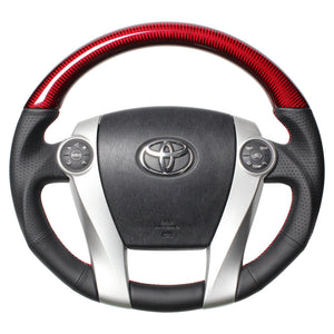 REAL PREMIUM SERIES OVAL SHAPE RED CARBON RED X BLACK EURO STITCH STEERING WHEEL FOR TOYOTA PRIUS Α 40  30-BS-RDC-RD