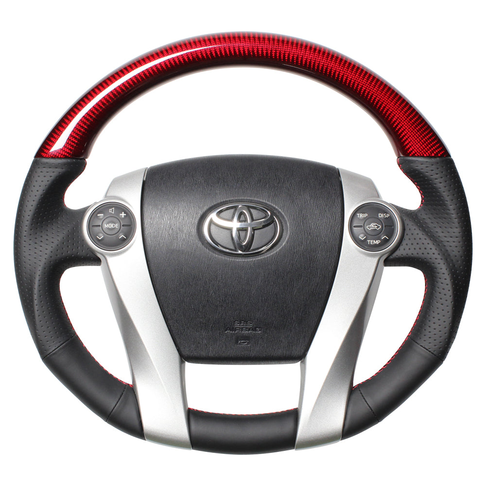 REAL PREMIUM SERIES OVAL SHAPE RED CARBON RED X BLACK EURO STITCH STEERING WHEEL FOR TOYOTA AQUA NHP10  30-BS-RDC-RD