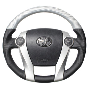 REAL PREMIUM SERIES OVAL SHAPE MATTE SILVER CARBON UNGLAZED BLUE X SILVER EURO STITCH STEERING WHEEL FOR TOYOTA AQUA NHP10  30-BS-SLC