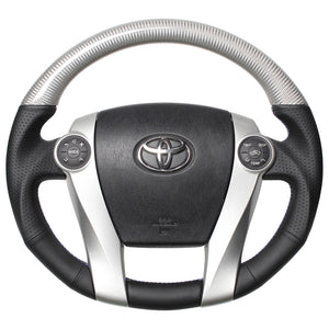 REAL PREMIUM SERIES OVAL SHAPE SILVER CARBON GLOSSY BLUE X SILVER EURO STITCH STEERING WHEEL FOR TOYOTA AQUA GR SPORT 10 NOT 17-INCH PACKAGE  30-BST-SLC