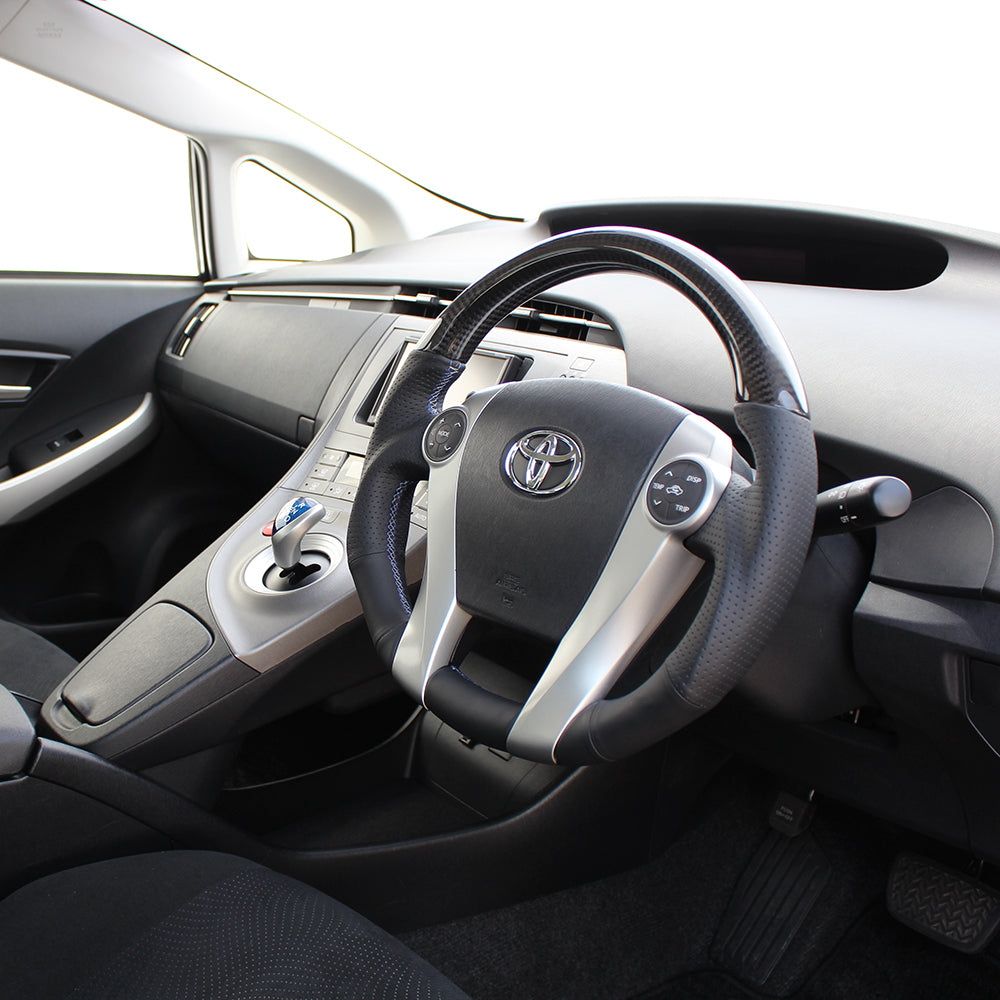 REAL PREMIUM SERIES OVAL SHAPE BLACK CARBON BLUE X SILVER EURO STITCH STEERING WHEEL FOR DAIHATSU MOBIUS ZVW41N  30-BS-BKC
