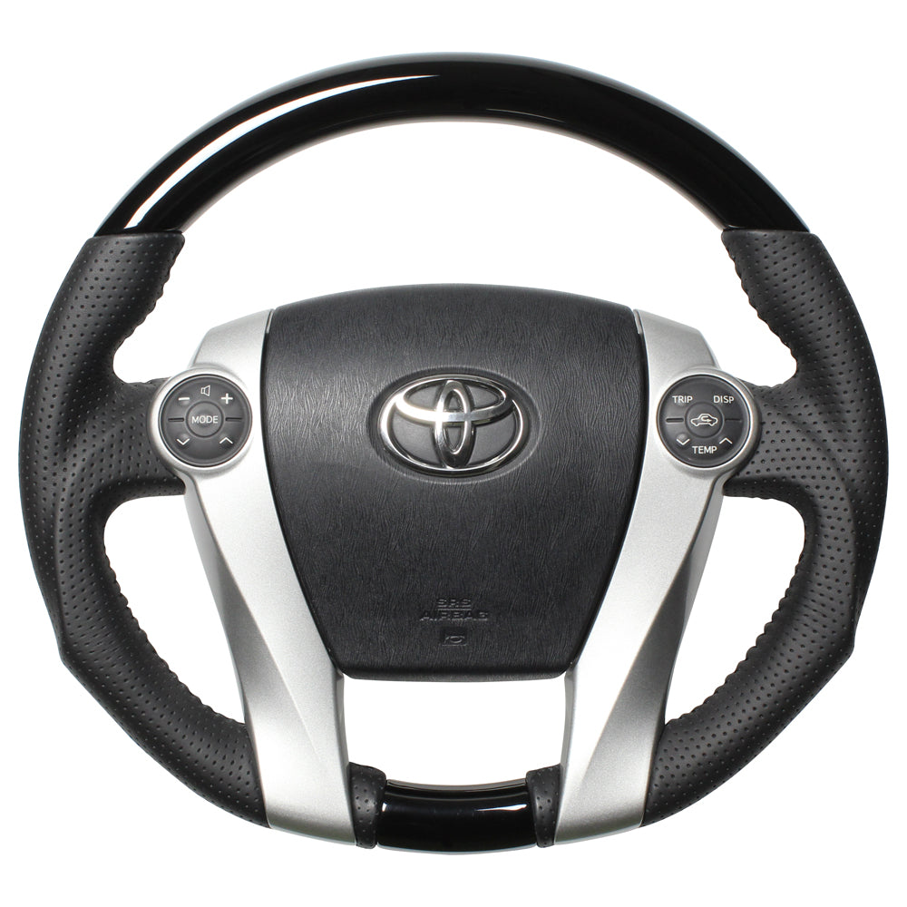 REAL ORIGINAL SERIES OVAL SHAPE PIANO BLACK BLACK STITCH STEERING WHEEL FOR TOYOTA AQUA NHP10  30-2-PBW