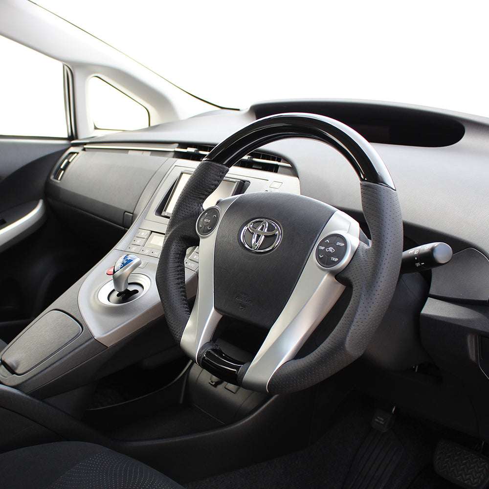 REAL ORIGINAL SERIES OVAL SHAPE PIANO BLACK BLACK STITCH STEERING WHEEL FOR DAIHATSU MOBIUS ZVW41N  30-2-PBW