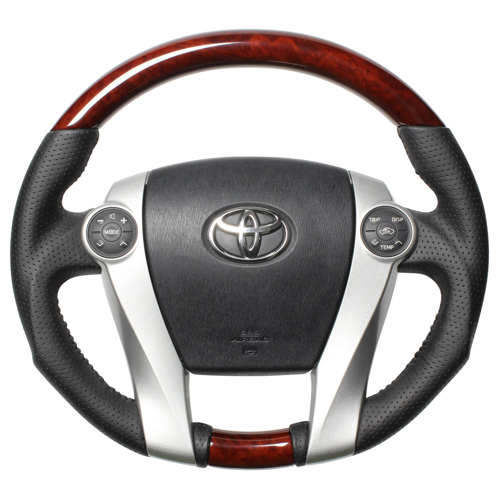 REAL ORIGINAL SERIES OVAL SHAPE BROWN WOOD BLACK STITCH STEERING WHEEL FOR TOYOTA AQUA NHP10  30-2-BRW