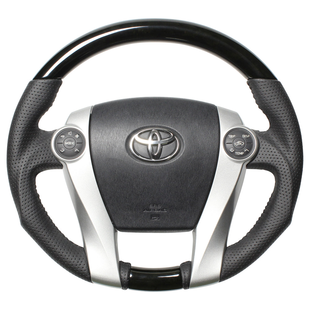 REAL ORIGINAL SERIES OVAL SHAPE BLACK WOOD BLACK STITCH STEERING WHEEL FOR TOYOTA AQUA NHP10  30-2-BKW
