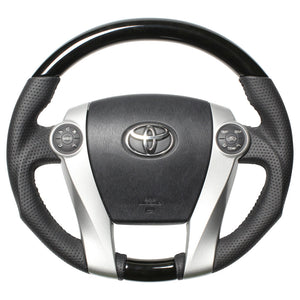 REAL ORIGINAL SERIES OVAL SHAPE BLACK WOOD BLACK STITCH STEERING WHEEL FOR TOYOTA PRIUS Α 40  30-2-BKW