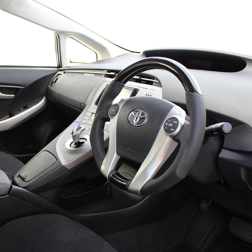 REAL ORIGINAL SERIES OVAL SHAPE BLACK WOOD BLACK STITCH STEERING WHEEL FOR TOYOTA PRIUS Α 40  30-2-BKW