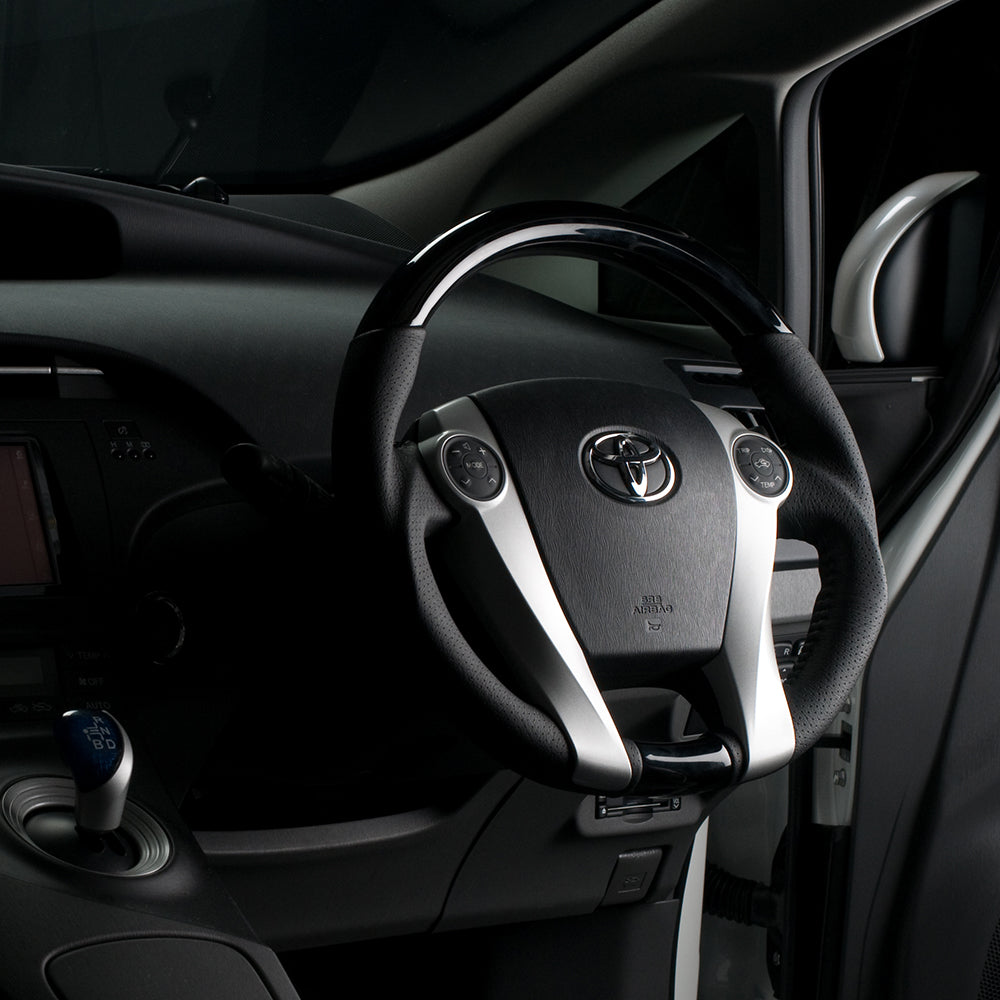 REAL ORIGINAL SERIES OVAL SHAPE BLACK WOOD BLACK STITCH STEERING WHEEL FOR TOYOTA PRIUS Α 40  30-2-BKW