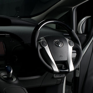 REAL ORIGINAL SERIES OVAL SHAPE BLACK WOOD BLACK STITCH STEERING WHEEL FOR TOYOTA PRIUS Α 40  30-2-BKW