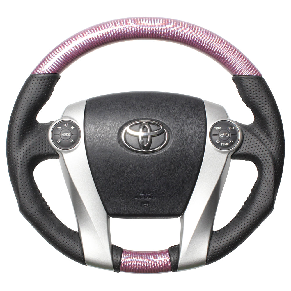 REAL ORIGINAL SERIES OVAL SHAPE PINK CARBON BLACK STITCH STEERING WHEEL FOR TOYOTA AQUA NHP10  30-2-PC