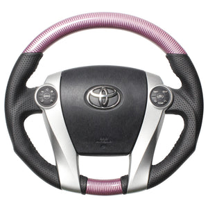 REAL ORIGINAL SERIES OVAL SHAPE PINK CARBON BLACK STITCH STEERING WHEEL FOR TOYOTA AQUA GR SPORT 10 NOT 17-INCH PACKAGE  30-2-PC
