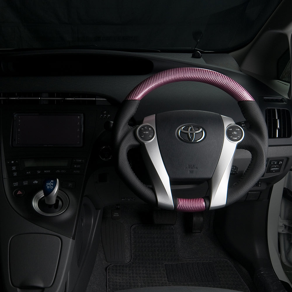 REAL ORIGINAL SERIES OVAL SHAPE PINK CARBON BLACK STITCH STEERING WHEEL FOR DAIHATSU MOBIUS ZVW41N  30-2-PC