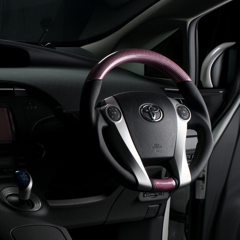 REAL ORIGINAL SERIES OVAL SHAPE PINK CARBON BLACK STITCH STEERING WHEEL FOR DAIHATSU MOBIUS ZVW41N  30-2-PC