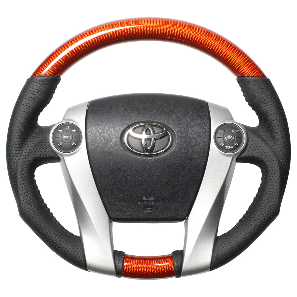 REAL ORIGINAL SERIES OVAL SHAPE ORANGE CARBON BLACK STITCH STEERING WHEEL FOR TOYOTA AQUA NHP10  30-2-ORC