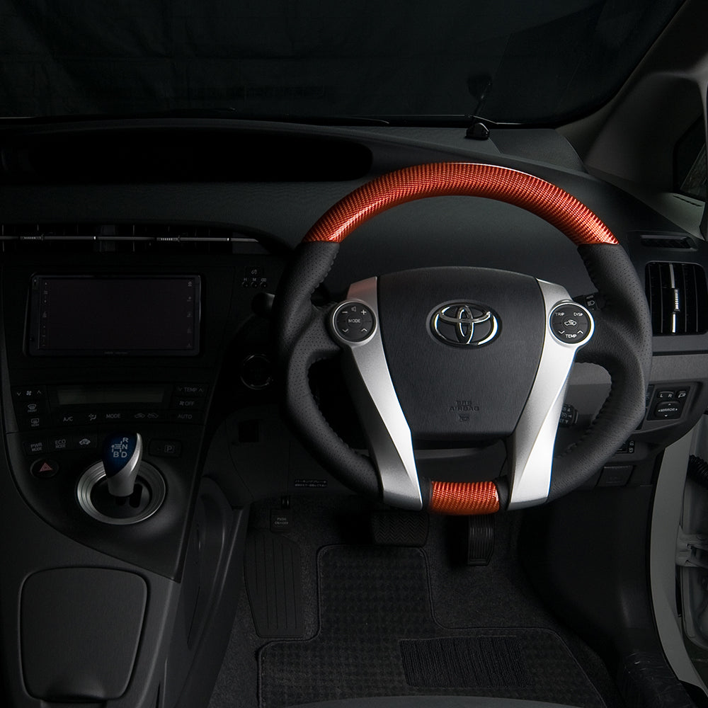 REAL ORIGINAL SERIES OVAL SHAPE ORANGE CARBON BLACK STITCH STEERING WHEEL FOR DAIHATSU MOBIUS ZVW41N  30-2-ORC