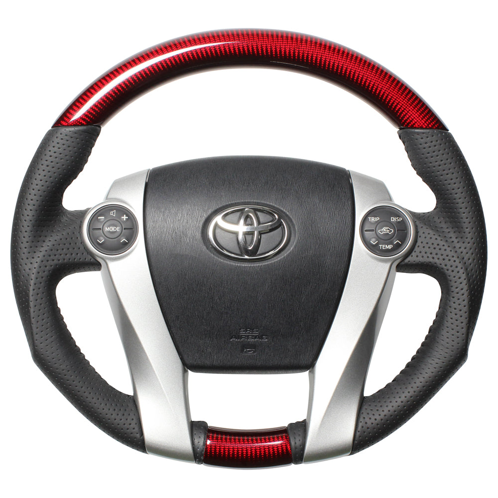 REAL ORIGINAL SERIES OVAL SHAPE RED CARBON BLACK STITCH STEERING WHEEL FOR TOYOTA AQUA NHP10  30-2-RC