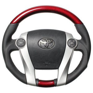 REAL ORIGINAL SERIES OVAL SHAPE RED CARBON BLACK STITCH STEERING WHEEL FOR TOYOTA AQUA NHP10  30-2-RC