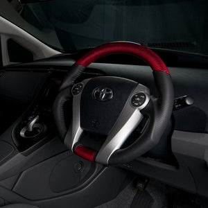 REAL ORIGINAL SERIES OVAL SHAPE RED CARBON BLACK STITCH STEERING WHEEL FOR TOYOTA AQUA NHP10  30-2-RC