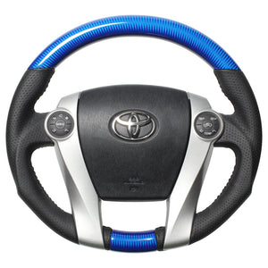 REAL ORIGINAL SERIES OVAL SHAPE BLUE CARBON BLACK STITCH STEERING WHEEL FOR TOYOTA AQUA GR SPORT 10 NOT 17-INCH PACKAGE  30-2-BLC