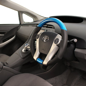 REAL ORIGINAL SERIES OVAL SHAPE BLUE CARBON BLACK STITCH STEERING WHEEL FOR TOYOTA AQUA GR SPORT 10 NOT 17-INCH PACKAGE  30-2-BLC