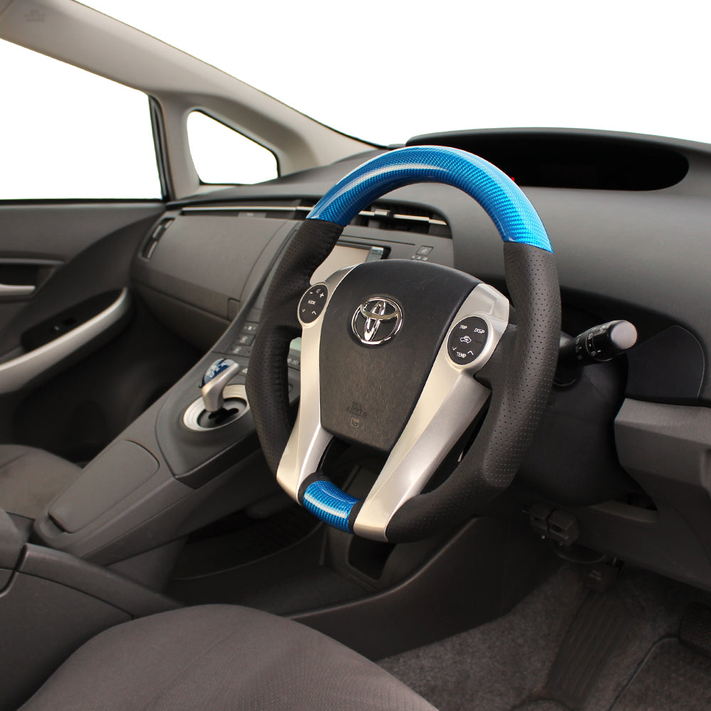 REAL ORIGINAL SERIES OVAL SHAPE BLUE CARBON BLACK STITCH STEERING WHEEL FOR TOYOTA PRIUS Α 40  30-2-BLC