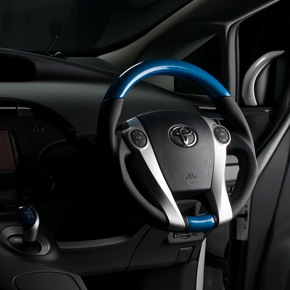 REAL ORIGINAL SERIES OVAL SHAPE BLUE CARBON BLACK STITCH STEERING WHEEL FOR TOYOTA PRIUS Α 40  30-2-BLC