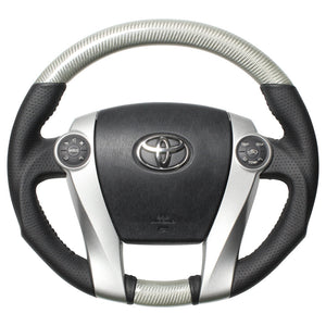 REAL ORIGINAL SERIES OVAL SHAPE SILVER CARBON BLACK STITCH STEERING WHEEL FOR TOYOTA AQUA GR SPORT 10 NOT 17-INCH PACKAGE  30-2-SC