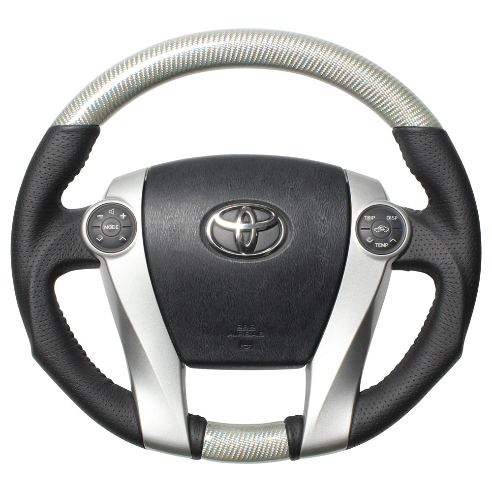 REAL ORIGINAL SERIES OVAL SHAPE SILVER CARBON BLACK STITCH STEERING WHEEL FOR TOYOTA AQUA NHP10  30-2-SC