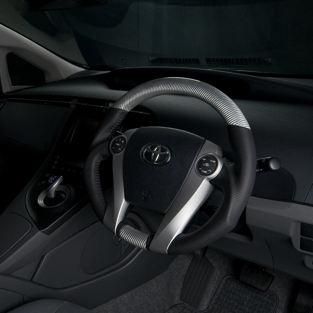 REAL ORIGINAL SERIES OVAL SHAPE SILVER CARBON BLACK STITCH STEERING WHEEL FOR DAIHATSU MOBIUS ZVW41N  30-2-SC