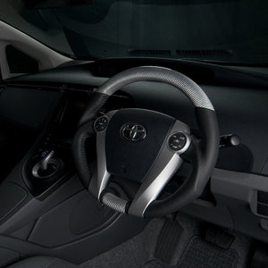 REAL ORIGINAL SERIES OVAL SHAPE SILVER CARBON BLACK STITCH STEERING WHEEL FOR TOYOTA AQUA GR SPORT 10 NOT 17-INCH PACKAGE  30-2-SC