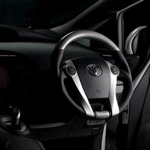 REAL ORIGINAL SERIES OVAL SHAPE SILVER CARBON BLACK STITCH STEERING WHEEL FOR TOYOTA AQUA GR SPORT 10 NOT 17-INCH PACKAGE  30-2-SC