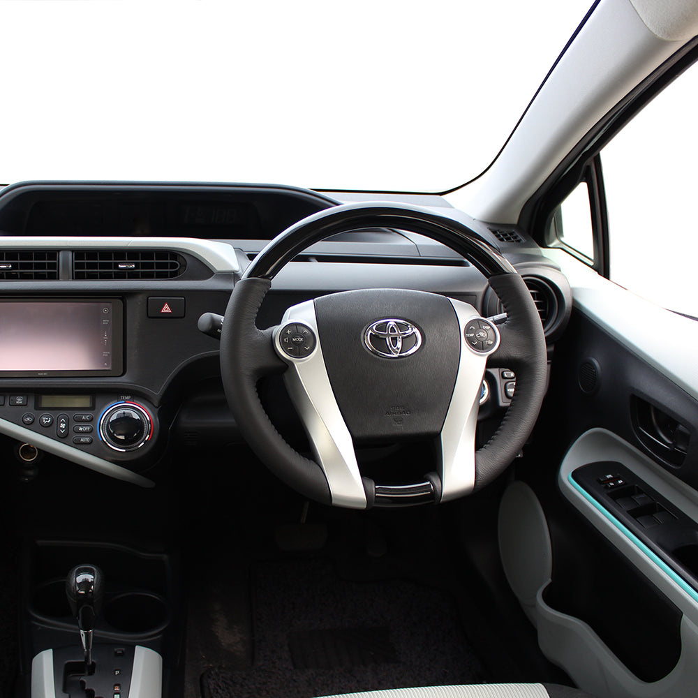 REAL ORIGINAL SERIES OVAL SHAPE PEARL BLACK BLACK STITCH STEERING WHEEL FOR DAIHATSU MOBIUS ZVW41N  30-1-BKP