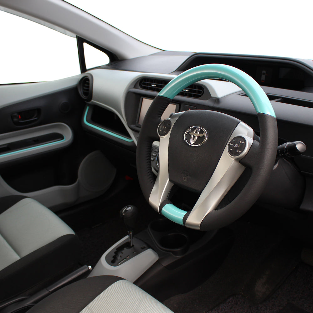 REAL ORIGINAL SERIES OVAL SHAPE COOL BLUE BLACK STITCH STEERING WHEEL FOR TOYOTA AQUA NHP10  30-1-BLP