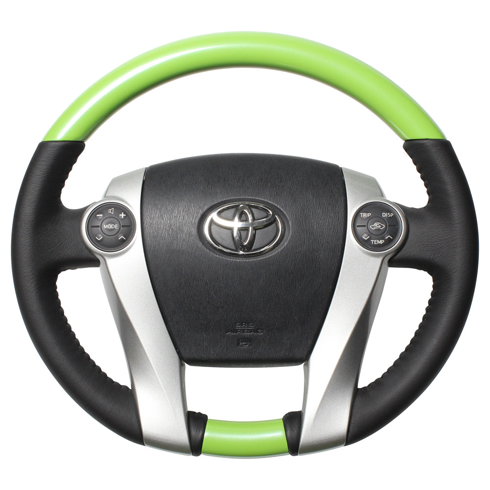 REAL ORIGINAL SERIES OVAL SHAPE FRESH GREEN BLACK STITCH STEERING WHEEL FOR TOYOTA AQUA NHP10  30-1-GRP