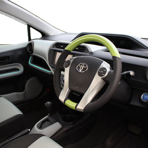 REAL ORIGINAL SERIES OVAL SHAPE FRESH GREEN BLACK STITCH STEERING WHEEL FOR TOYOTA AQUA GR SPORT 10 NOT 17-INCH PACKAGE  30-1-GRP