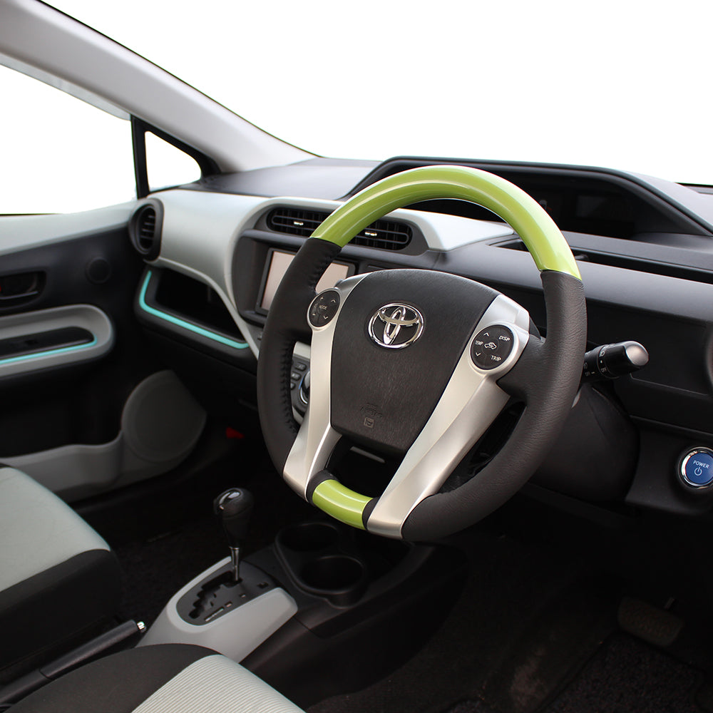 REAL ORIGINAL SERIES OVAL SHAPE FRESH GREEN BLACK STITCH STEERING WHEEL FOR DAIHATSU MOBIUS ZVW41N  30-1-GRP