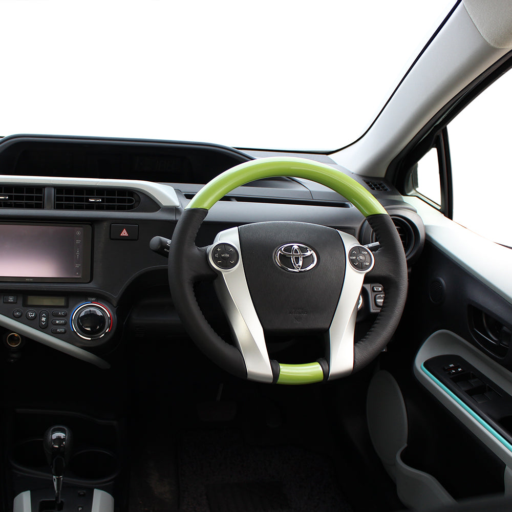 REAL ORIGINAL SERIES OVAL SHAPE FRESH GREEN BLACK STITCH STEERING WHEEL FOR DAIHATSU MOBIUS ZVW41N  30-1-GRP