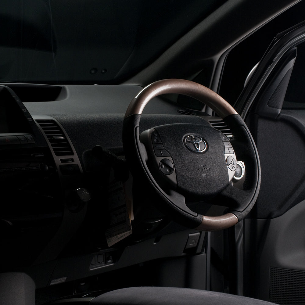 REAL ORIGINAL SERIES OVAL SHAPE CHAMPAGNE WOOD BLACK STITCH STEERING WHEEL FOR TOYOTA PRIUS 20  20-1-SW