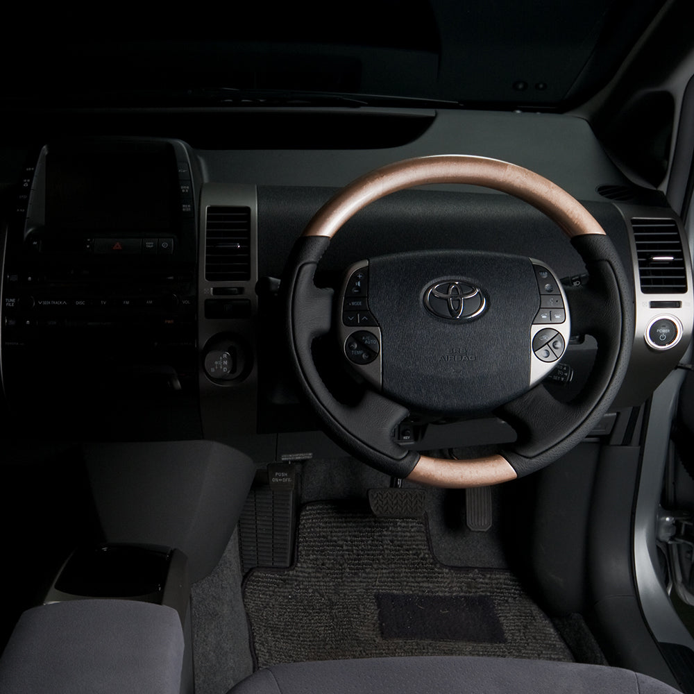REAL ORIGINAL SERIES OVAL SHAPE CHAMPAGNE WOOD BLACK STITCH STEERING WHEEL FOR TOYOTA PRIUS 20  20-1-SW