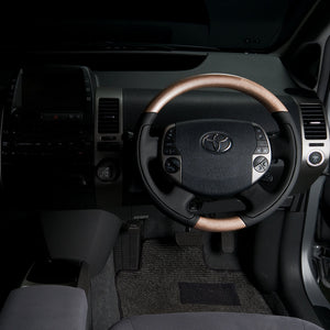 REAL ORIGINAL SERIES OVAL SHAPE CHAMPAGNE WOOD BLACK STITCH STEERING WHEEL FOR TOYOTA PRIUS 20  20-1-SW