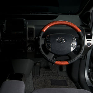 REAL ORIGINAL SERIES OVAL SHAPE ORANGE CARBON BLACK STITCH STEERING WHEEL FOR TOYOTA PRIUS EX 20  20-1-ORC